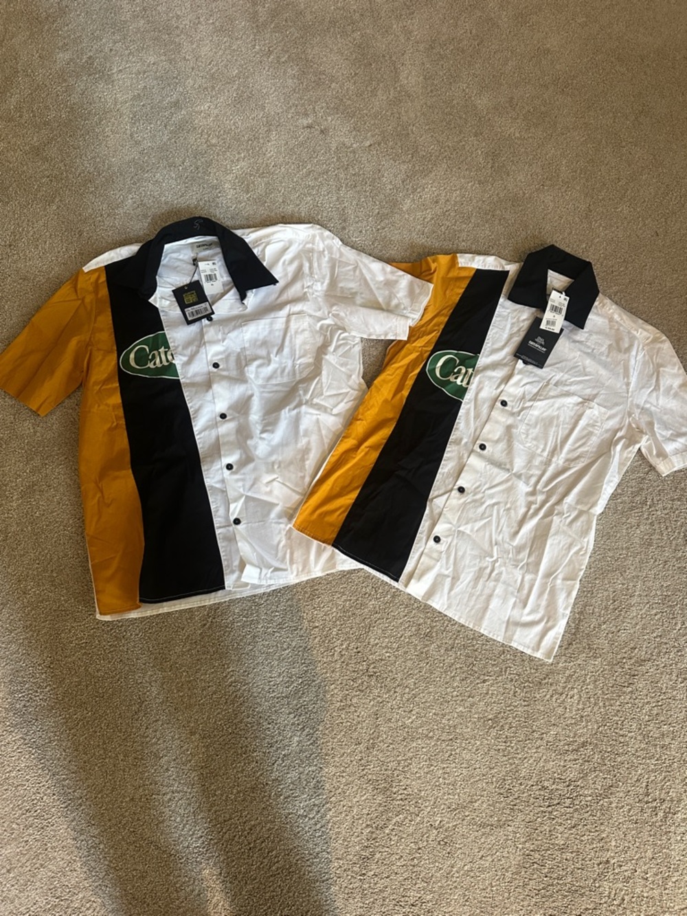 NWT Caterpillar Lot of 2 Button Down Short Sleeved Shirts Small & XL ($159 Each)